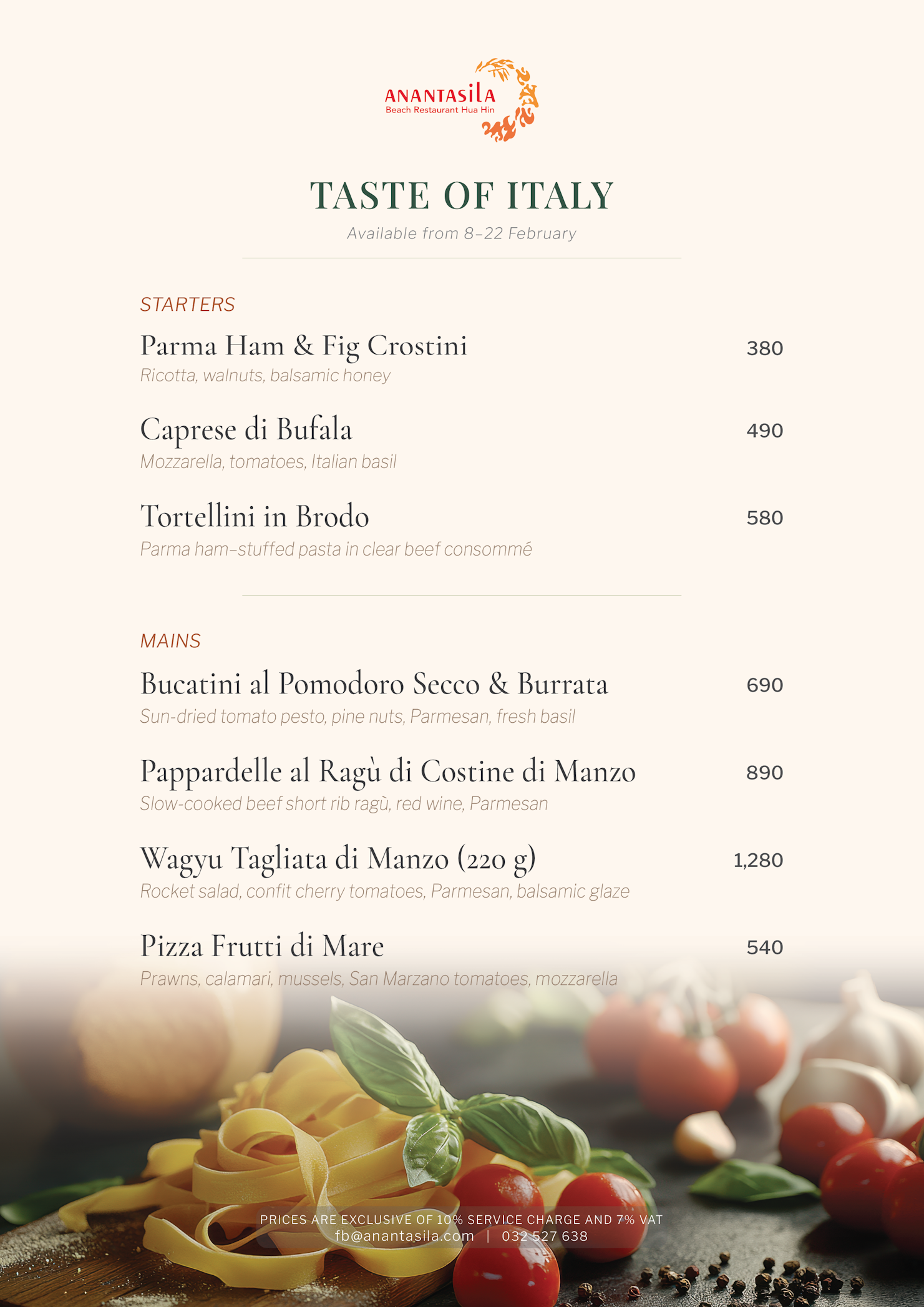 A TASTE OF ITALY,restaurant huahin,seafood huahin,special rate huahin,restaurant khaotakiab,restaurant beach,Huahin Beachfront Hotel and Resort,In the seaside resort of Hua Hin,americanfood huahin,ร้านอาหารริมทะเลหัวหิน,ร้านอาหาร5ดาวติดชายทะเล,ร้านอาหารพร้อมที่พัก,thebeachatanantasila